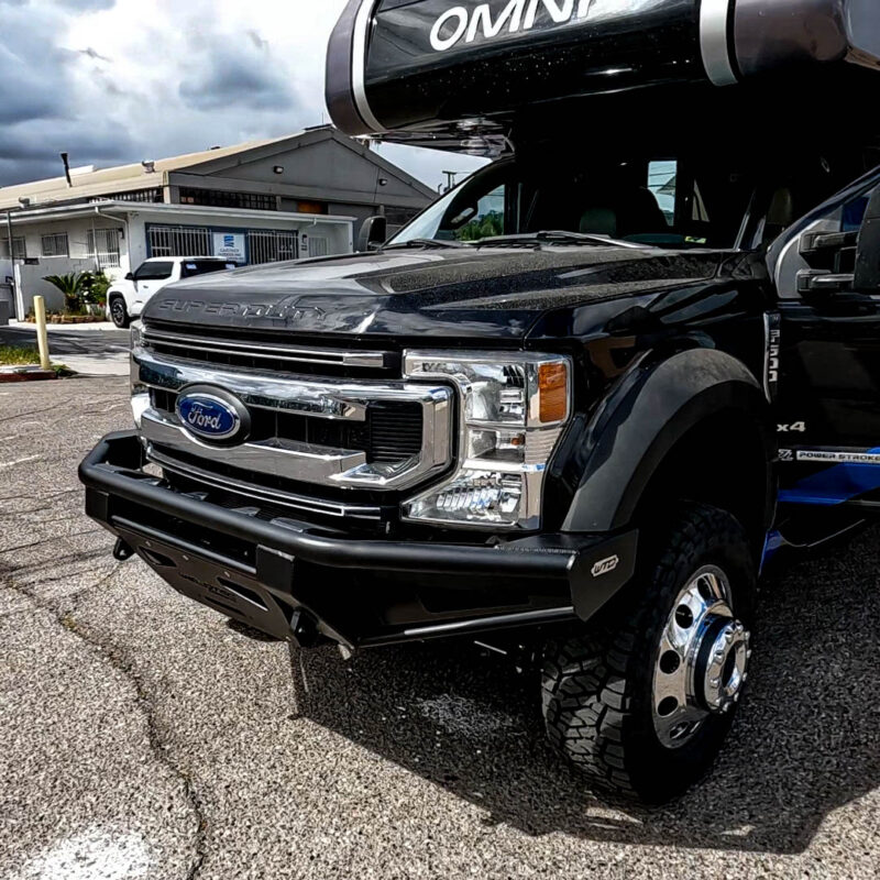 WeldTec Designs Ridge tube winch bumper for Ford F-Series Super C RV with integrated winch mounting and off-road front protection