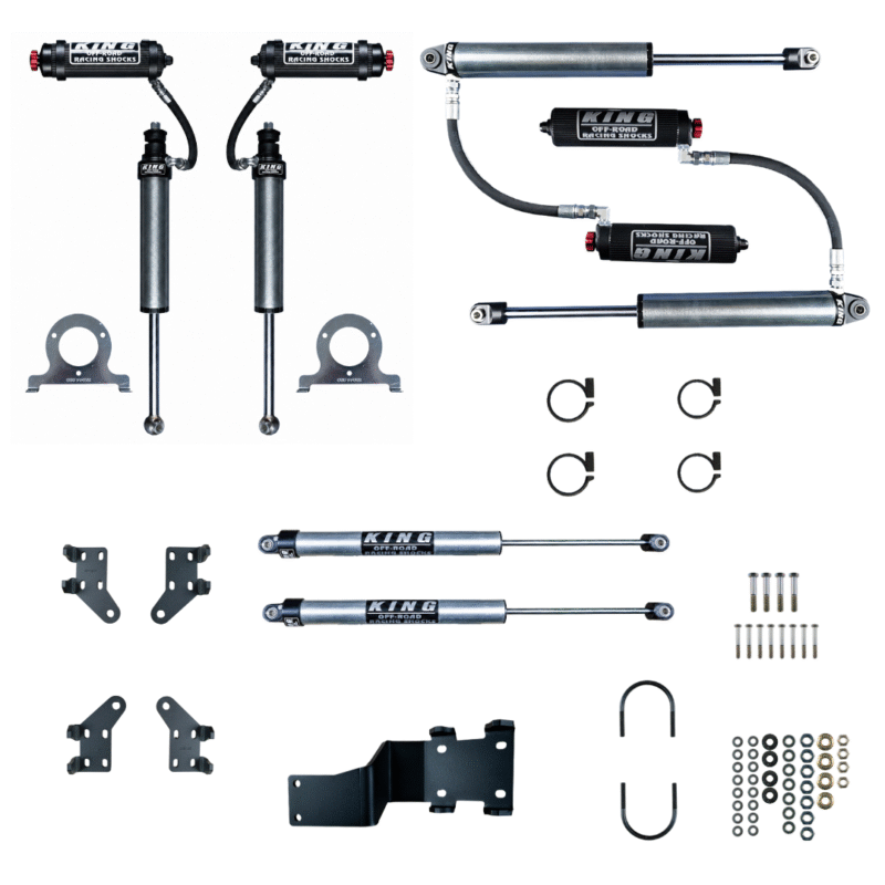 KING Midnight Ops 2.5 shocks and dual 2.0 steering stabilizers for Ford F-550 and F-600 Super C RVs