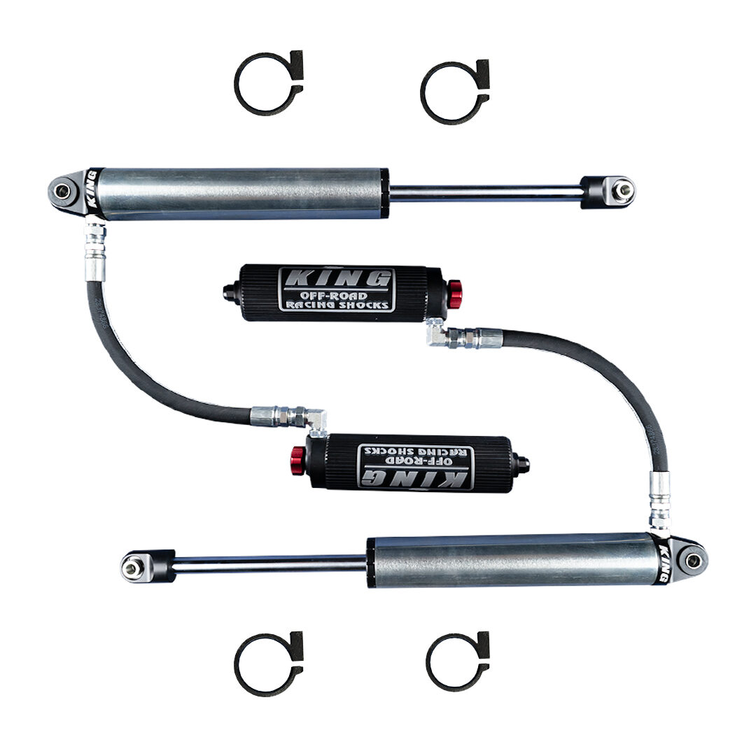 KING Midnight Ops 2.5 shocks and dual 2.0 steering stabilizers for Ford F-550 and F-600 Super C RVs